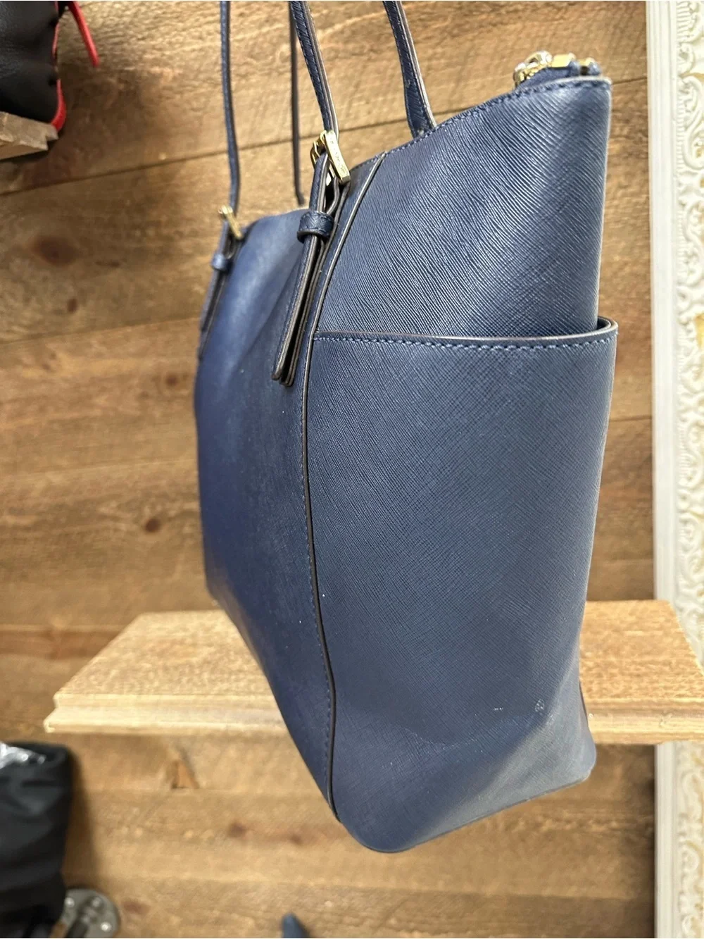 Michael Kors Navy Saffiano Leather Tote with Gold Hardware
